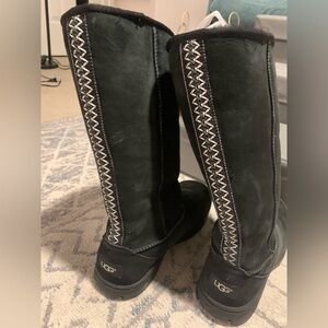 UGG Women's Black Suede Tall Boots with Contrast Stitch